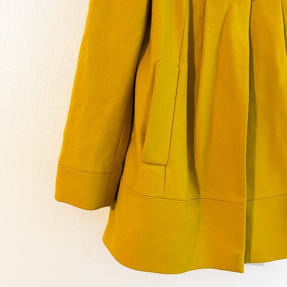 FRENCH CONNECTION Y2K Twee Puff Sleeve Mod Cashmere Wool Blend Yellow Pea Coat - Picture 5 of 11